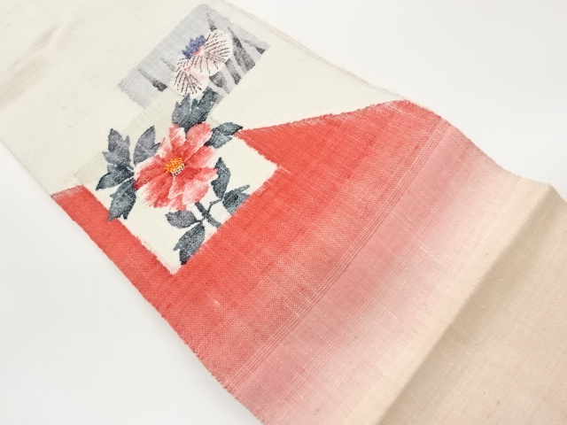 JAPANESE NAGOYA OBI / MAWATA TSUMUGI / WOVEN FLOWERS